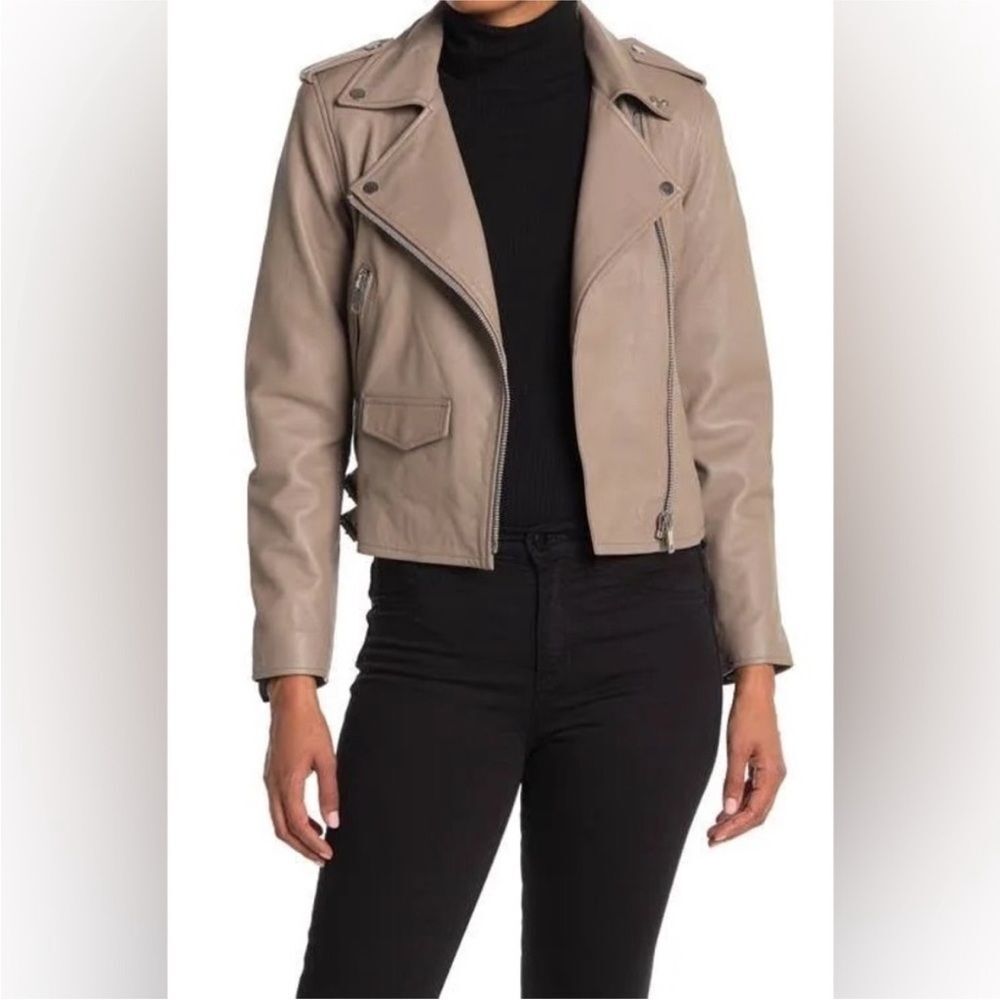 Walter Baker Liz Leather Jacket Sand Dark Gray Lamb Leather Size XS Fall Winter